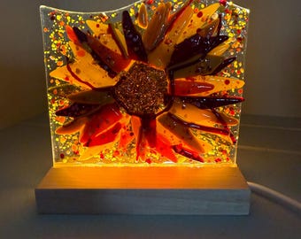 Fused Glass Sunflower LED Night Light, Rustic Home Decor