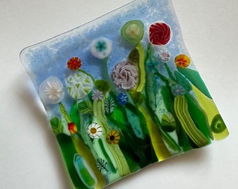 Fused glass floral dish