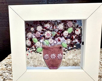 Fused glass flower vase art/floral  framed art / glass murrini/fused glass framed art/ glass bouquet