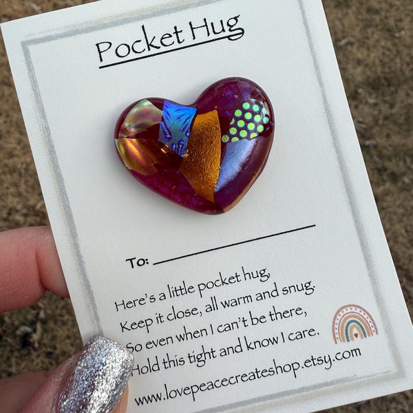 Fused Glass Pocket Heart: Red Dichroic Glass 'Pocket Hug'