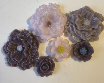 COE 96 freeze & fuse set of 6 pink/purpleflowers / fusing embellishments, glass flowers, freeze and fuse flowers