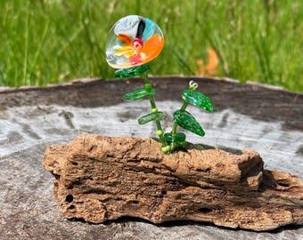 Fused Glass Flower Garden on Driftwood - multi colored flowers Handmade Decor