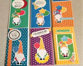 A set of 6 Gnomes Mini Slimline Happy Birthday Greeting Cards