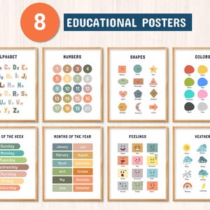 Ensemble d'affiches éducatives, lot de décorations Montessori pour salle de classe, décoration murale arc-en-ciel pour chambre d'enfant, salle de jeux pour tout-petits, école à la maison, téléchargement numérique