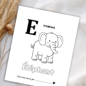 Livre de coloriage alphabet animaux en français, pages d'activités ABC Safari imprimables de A à Z pour les tout-petits et les enfants d'âge préscolaire, téléchargement éducatif au format PDF image 2