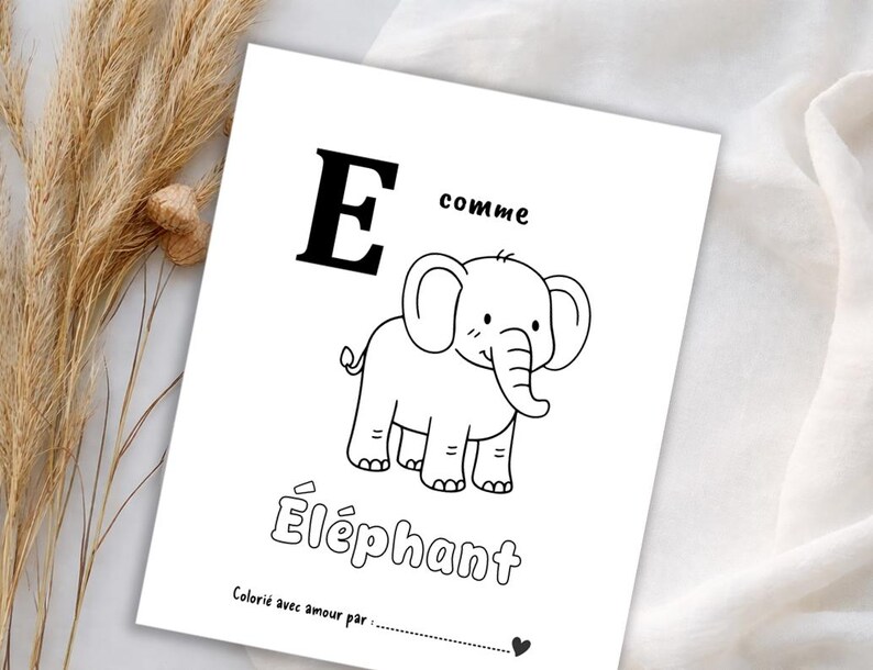 Livre de coloriage alphabet animaux en français, pages d'activités ABC Safari imprimables de A à Z pour les tout-petits et les enfants d'âge préscolaire, téléchargement éducatif au format PDF image 2