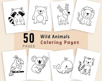 50 Wild Animals Coloring Pages for Kids & Toddlers, Printable Preschool Learning Activity, Doddle Animal Coloring