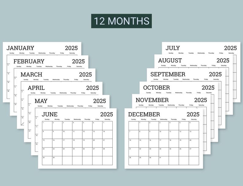 2025 Monthly Calendar, Printable Calendar PDF, Letter Size & A4