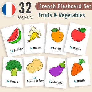 Cartes-éclair imprimables sur les fruits et les légumes en français pour les enfants, cartes-éclair Montessori, cartes pour la maternelle, ressources imprimables en français pour les enfants