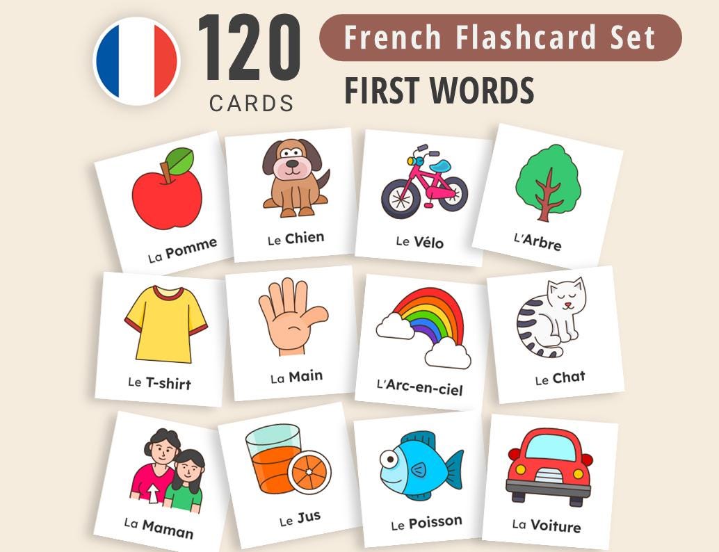 Flashcards Français – 120 Premiers Mots Pour Enfants | Cartes De  Vocabulaire Éducatives à Imprimer (PDF, Montessori) - Etsy, image size:1034x794