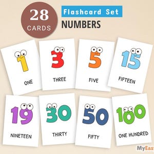 Cijferkaarten 1-100, tellen tot 100, telkaarten voor kleuters, kaarten met cijfers 1-100, montessori-flashkaarten, direct downloaden