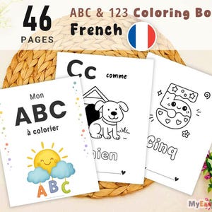 French ABC & 123 Coloring Book, Printable Alphabet Numbers Coloring Pages, First Birthday Keepsake Activity, Baby Shower Game