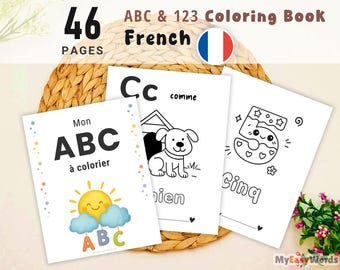 ABC français et 123 livres à colorier, coloriages de l'alphabet à imprimer, activité souvenir premier anniversaire, jeu de baby shower