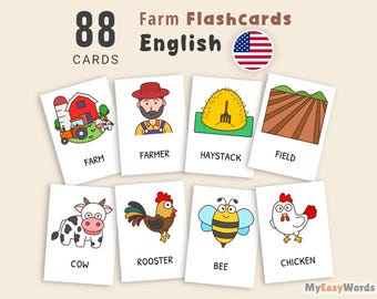 Farm Theme Flashcards, Printable Farm Animals Vocabulary Cards for Kids and Toddlers, Preschool Learning, Montessori Animals PDF