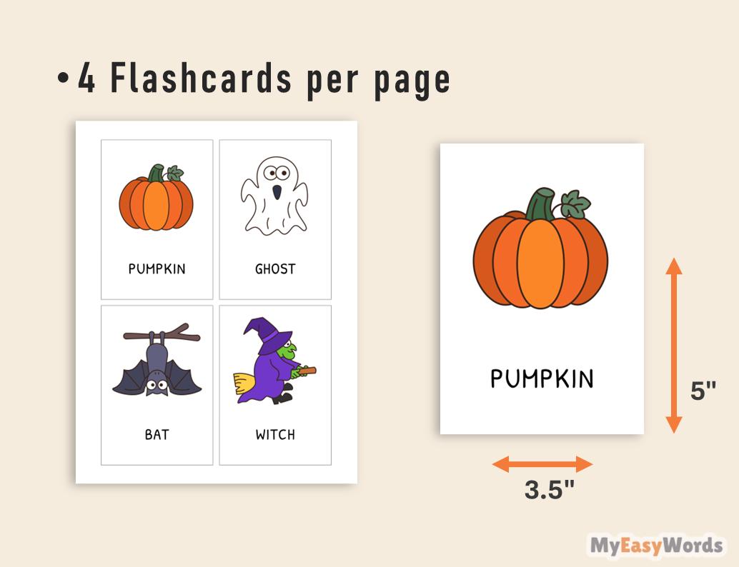 Halloween Flashcards, Printable Vocabulary Cards for Kids and Toddlers ...