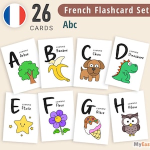 Druckbare französische Alphabet Karten, Französische ABC Karteikarten, Lernkarten für Vorschulkinder, Französisch lernen, Digitale Ressourcen