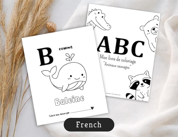 French Animal Alphabet Coloring Book, Printable Safari ABC Activity Pages A–Z for Toddlers & Preschool, Educational PDF Download