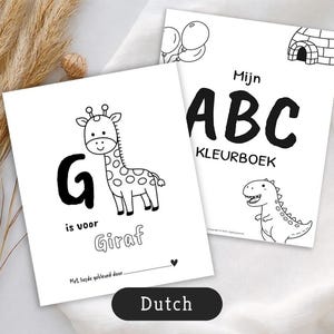 Kleurboek Nederlands alfabet, afdrukbare ABC-activiteitenpagina's A–Z voor peuters en kleuters, educatieve pdf-download