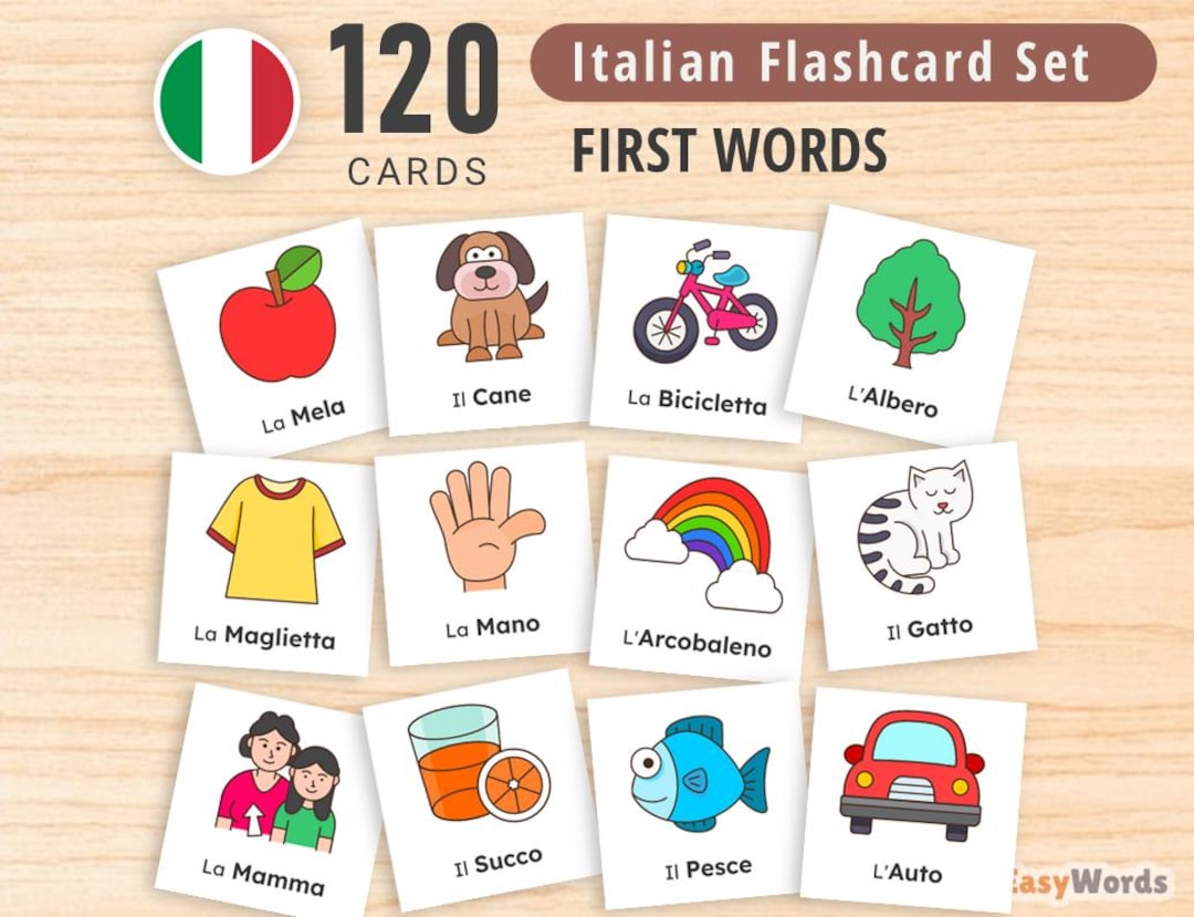 Italian Flashcards: 120 First Words for Toddlers (PDF Printable - Etsy