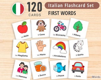 Italian Flashcards: 120 First Words for Toddlers (PDF Printable