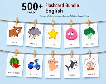 Paquete de tarjetas didácticas en inglés / Tarjetas educativas Montessori imprimibles para niños / Recurso para el aprendizaje del idioma para niños pequeños