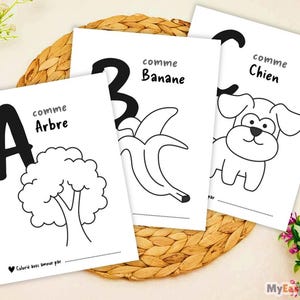 Französisches Alphabet Malbuch, Babypartyspiel oder Aktivität, Babys erstes ABC-Buch, druckbare Alphabet-Malseite, französisches Alphabetbuch