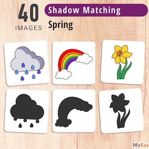 Spring Shadow Matching Cards, Spring Matching Game, Spring Preschool Activity, Montessori Game Cards, Printable Spring Game for Kids