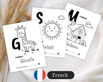 Livre de coloriage de l'alphabet français, pages d'activités ABC imprimables de A à Z pour les tout-petits et les enfants d'âge préscolaire, téléchargement PDF éducatif