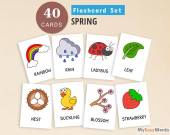 Frühling Karteikarten: 40 Natur Karten zum Ausdrucken, Montessori Homeschool (PDF)