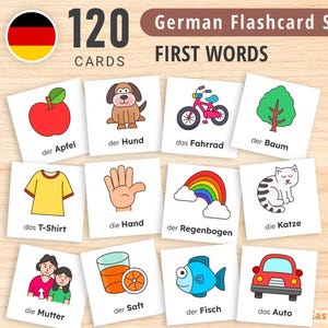 Flashcards Deutsch – 120 Erste Wörter für Kinder | Lernkarten mit Wortschatz zum Ausdrucken (PDF, Montessori)