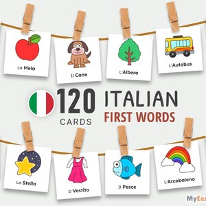 Printable First Italian Words Flashcards , Baby and Toddlers First Italian Words, Montessori cards, Kids Italian Flash cards, Learn Italian