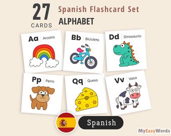 Spanish Alphabet Flashcards with Pictures: ABC Learning Cards (PDF Printable)