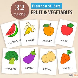 Fruits and Vegetables Cards, Montessori flashcards, Pre-School Cards, Educational Printable Cards, Instant Download, Toddler Flashcards