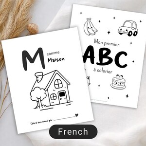 Livre de coloriage de l'alphabet français, pages d'activités ABC imprimables de A à Z pour les tout-petits et les enfants d'âge préscolaire, téléchargement éducatif au format PDF