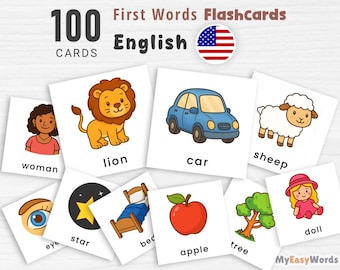 Tarjetas didácticas con las primeras 100 palabras en inglés, tarjetas de vocabulario imprimibles inspiradas en Montessori para niños, descarga del PDF de aprendizaje para preescolares y niños pequeños
