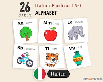 Flashcards Alfabeto Italiano Illustrato – ABC A-Z Carte Educative per Bambini | Montessori PDF Stampabile