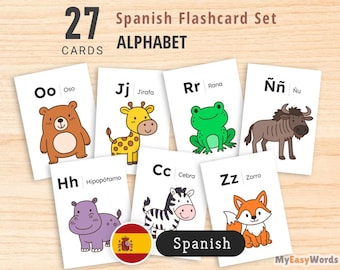 Spanish Alphabet Flashcards: Animal ABC Learning Cards (Printable PDF)