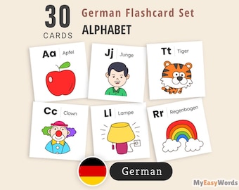 Illustrierte Deutsche Alphabet Flashcards – ABC A-Z Lernkarten für Kinder | Vorschule, Grundschule, Montessori PDF