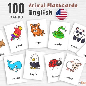 100枚の動物フラッシュカード、子供と幼児向け学習カード、農場、野生、海、鳥、昆虫、動物の単語マッチングゲーム、ホームスクールリソースPDF