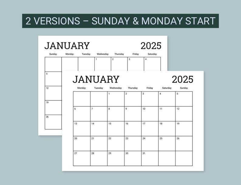 2025 Monthly Calendar, Printable Calendar PDF, Letter Size & A4