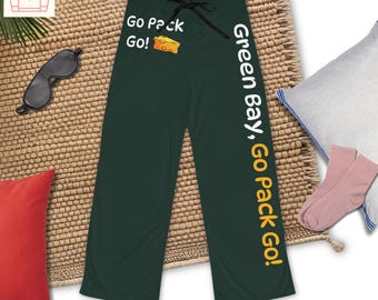 Go Pack Go Pajama Pants, Green Bay Packer Couple Pajamas, Loungewear Gift, FamFit08-02