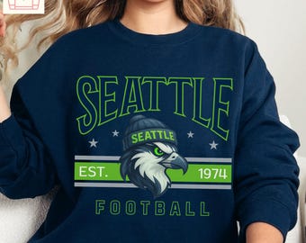 Seattle Vintage Football Sweatshirt – Seahawk Retro Crewneck for Fans, Classic Football Style Shirt, FamFit18-11