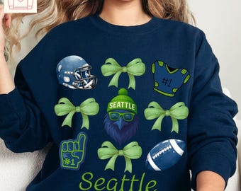 Custom Seattle Sweatshirt - Personalized Football Shirt, Seahawk Coquett Bow Sweatshirt, Famfit18-08