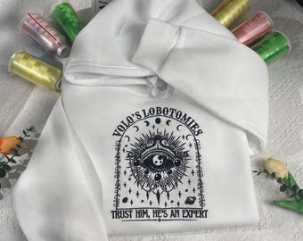 Volo's Lobotomies Embroidered Hoodie: Dark Humor Gamer Sweatshirt
