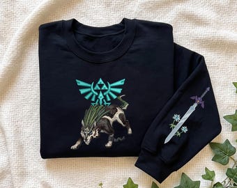 Wolf Link Legend of Zelda Embroidered Sweatshirt, Twilight Princess Hoodie, Zelda Gamer Gift, Hylian Crest Shirt, Nintendo Gift