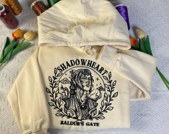 Shadowheart Embroidered Sweatshirt, Baldur’s Gate 3 Hoodie, Dark Cleric Shirt, Fantasy Gamer Gift for Her, BG3 Romance Merch, Cozy Crewneck