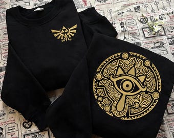 Legend of Zelda Embroidered Sweatshirt, Hylian Crest & Sheikah Eye Crewneck, Zelda Gamer Gift, Breath of the Wild Inspired Hoodie