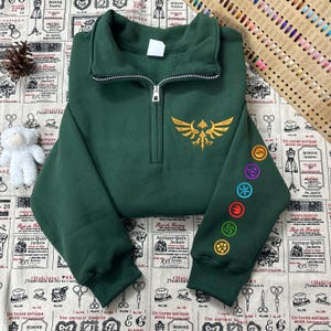 Legend of Zelda Embroidered Quarter zip, video game tshirts, nintendo gamer merch Sweatshirt or Hoodie, Gift for Gamer Fans image 1