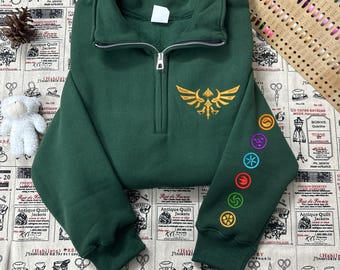 Legend of Zelda Embroidered Quarter zip, video game tshirts, nintendo gamer merch Sweatshirt or Hoodie, Gift for Gamer Fans