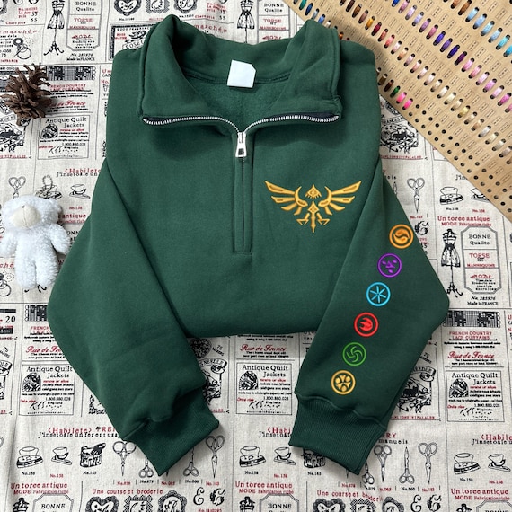 Legend of Zelda Embroidered Quarter zip, video game tshirts, nintendo gamer merch Sweatshirt or Hoodie, Gift for Gamer Fans